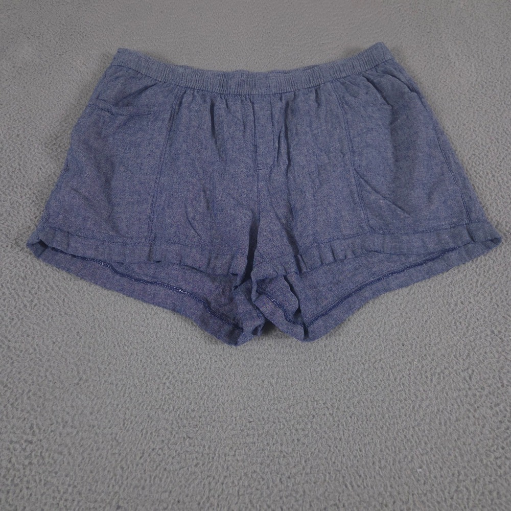 Old Navy Shorts Womens 3X Blue Chambray Linen Blend High Waisted‎ Elastic Waist